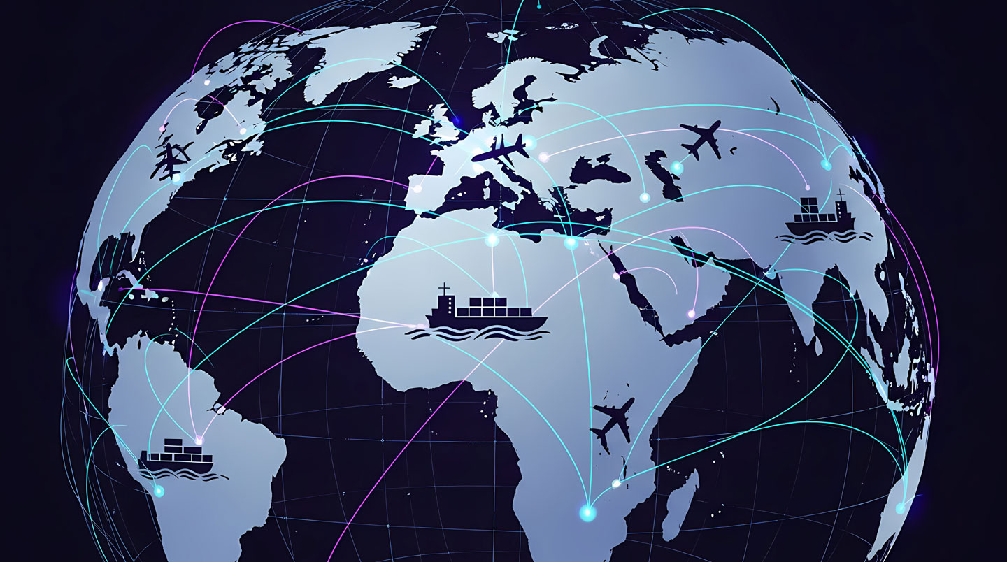 Concept visuel comparant la complexité logistique mondiale et la simplicité d'un circuit court.