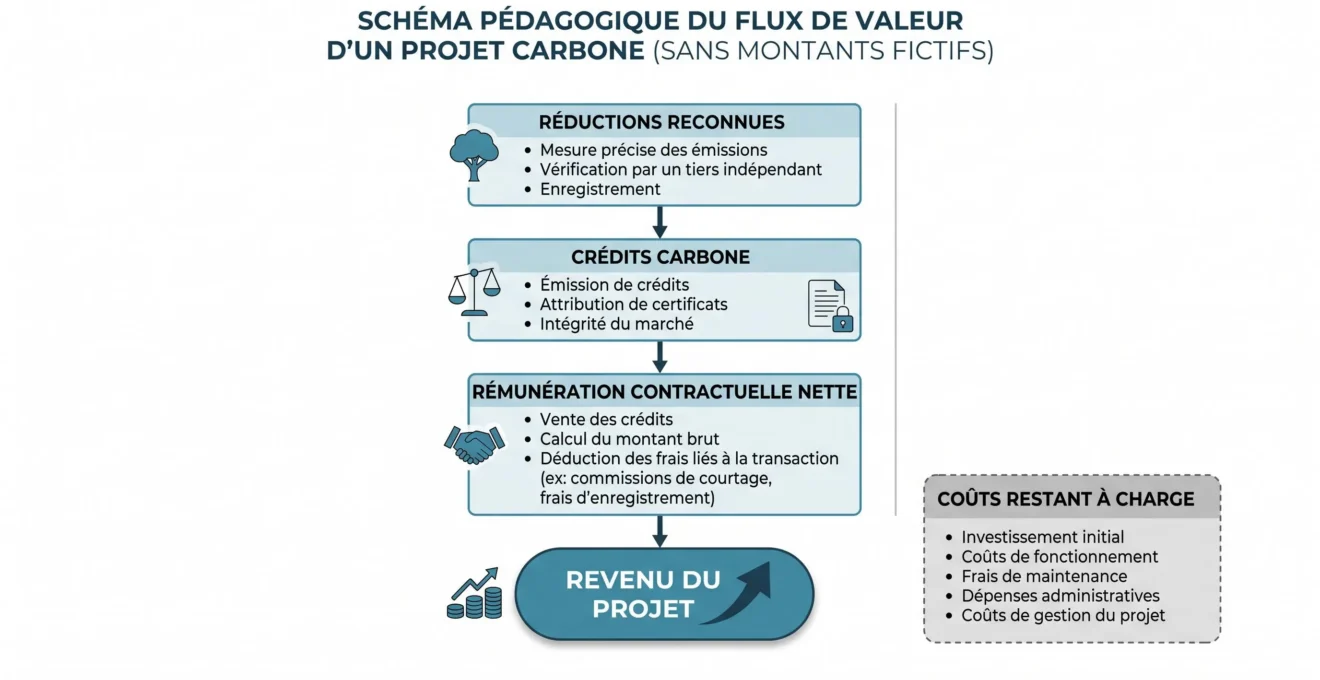 Schéma du calcul du revenu issu des crédits carbone agricoles